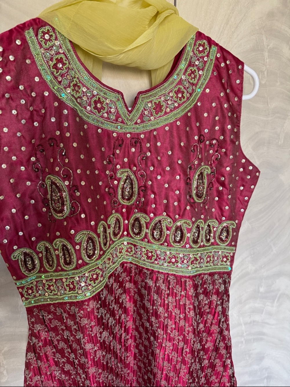 Women Embroidered Magenta Paisley Dress with Green Accents 3 price